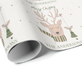 Schattigee Brown Rein Deer Stars Illustratie Kerst Cadeaupapier (Rol Hoek)