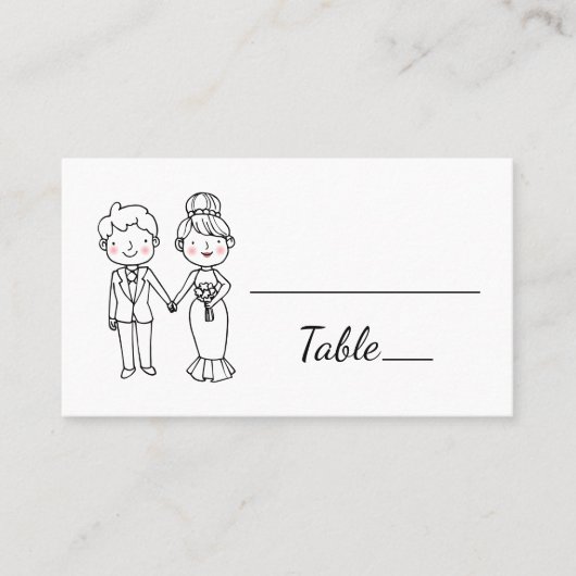 Schattigee bruid bruidegom Cartoon zwart wit bruil Plaatskaartje (Voorkant)