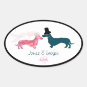 Schattigee bruid & bruidegom Dachshund Ovale Sticker (Voorkant)