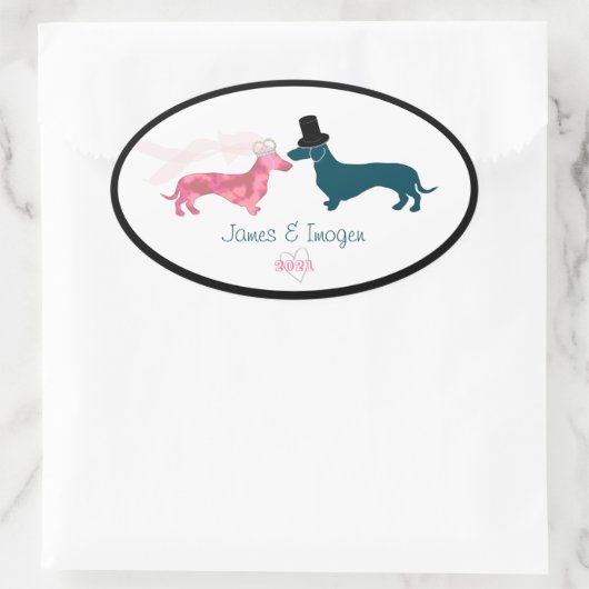 Schattigee bruid & bruidegom Dachshund Ovale Sticker (Tas)