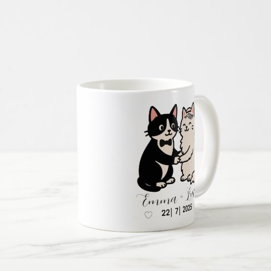Schattigee bruid & bruidegom katten gepersonalisee koffiemok (Voorkant rechts)