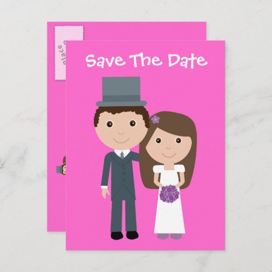 Schattigee bruid & bruidegom Sla de datum  Aankondigingskaart (Voorkant / Achterkant)
