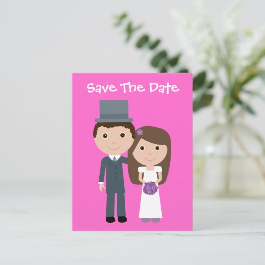 Schattigee bruid & bruidegom Sla de datum Aankondigingskaart (Staand voorkant)
