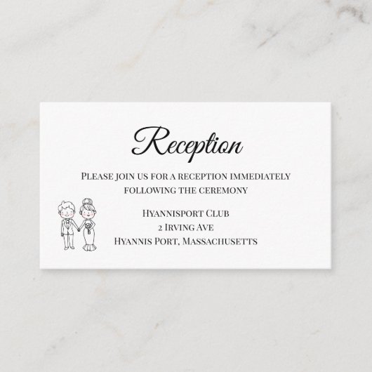 Schattigee bruid bruidegom zwart wit bruiloft rece informatiekaartje (Voorkant)