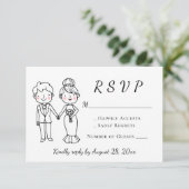 Schattigee bruid bruidegom zwart wit bruiloft RSVP (Staand voorkant)
