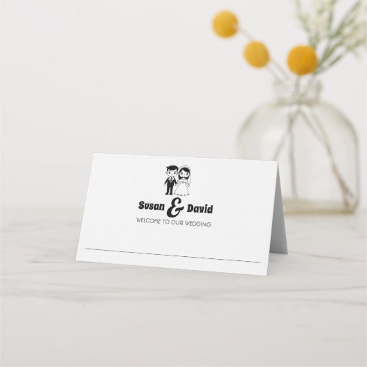 Schattigee bruid en bruidegom bruiloft plaats kaar plaatskaartje (Voorkant)