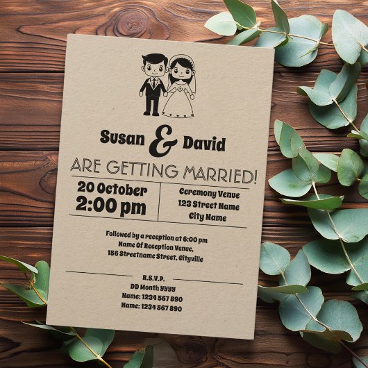 Schattigee bruid en bruidegom bruiloft uitnodiging