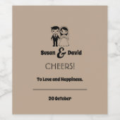 Schattigee bruid en bruidegom bruiloft wijnfles La Wijn Etiket (Enkel label)