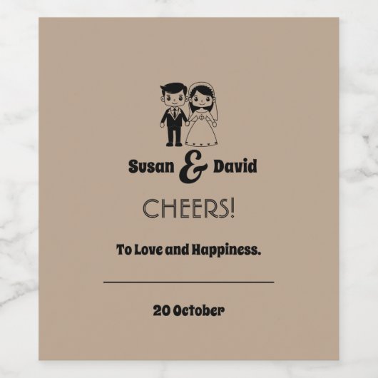 Schattigee bruid en bruidegom bruiloft wijnfles La Wijn Etiket (Enkel label)