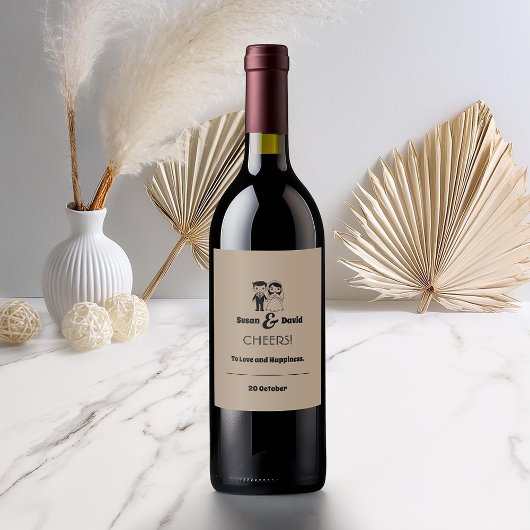 Schattigee bruid en bruidegom bruiloft wijnfles La Wijn Etiket