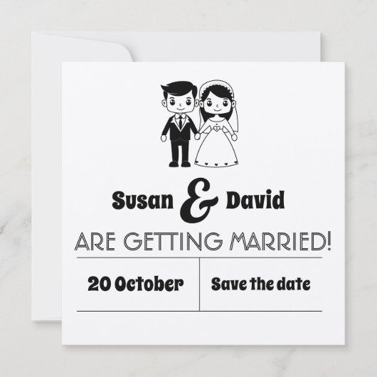 Schattigee bruid en bruidegom opslaan van de datum save the date (Voorkant)