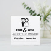 Schattigee bruid en bruidegom opslaan van de datum save the date (Staand voorkant)