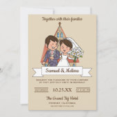 Schattigee bruid en bruidegom paar bruiloft uitnod kaart (Voorkant)