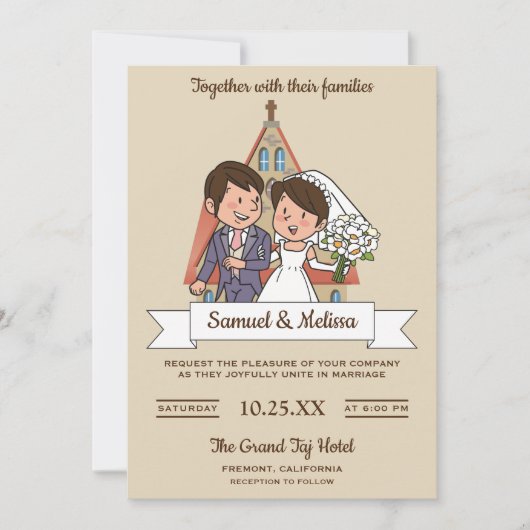 Schattigee bruid en bruidegom paar bruiloft uitnod kaart (Voorkant)