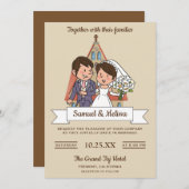 Schattigee bruid en bruidegom paar bruiloft uitnod kaart (Voorkant / Achterkant)