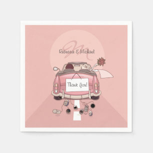 Schattigee bruid en bruidegom roze uitje auto servet