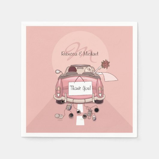 Schattigee bruid en bruidegom roze uitje auto servet (Voorkant)