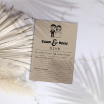 Schattigee bruid en bruidegom RSVP-kaart