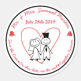 Schattigee bruid en bruidegom Stick figuur Envelop Ronde Sticker