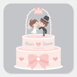 Schattigee bruid en bruidegom Topper Bruiloft Deco Vierkante Sticker