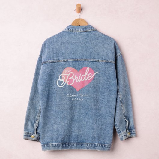 Schattigee bruid Script hart bruiloft Custom Denim Jacket (Hangar)