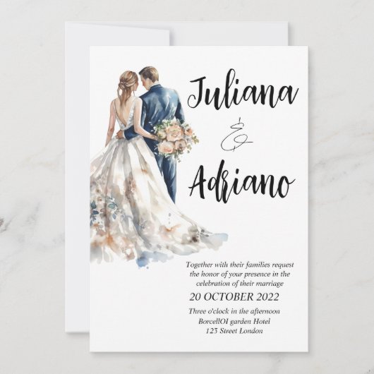 Schattigee bruidegom waterverf trouwkaart modern kaart (Voorkant)