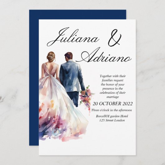 Schattigee bruidegom waterverf trouwkaart modern kaart (Voorkant / Achterkant)