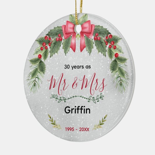 Schattigee bruiloft Jubileum kerst Keramisch Ornament (Links)