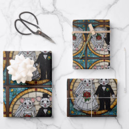 Schattigee bruiloft konijntje paar houden handen m inpakpapier vel