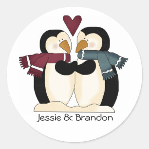 Schattigee bruiloft pinguïns envelopzegel ronde sticker