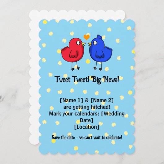 Schattigee bruiloft Tortelduifjes Save the Date In (Voorkant / Achterkant)