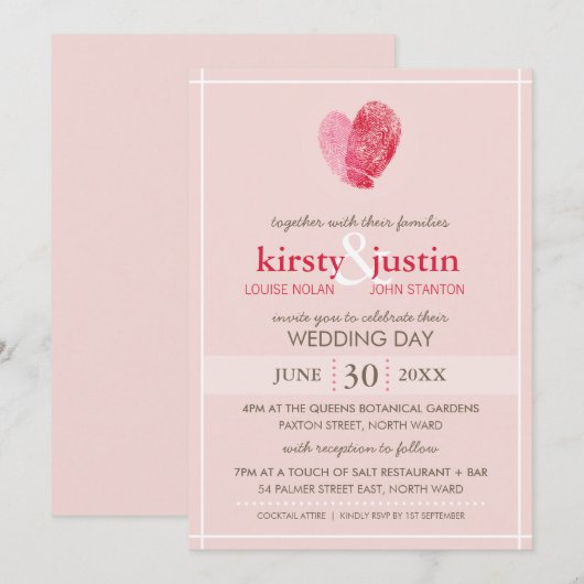 SCHATTIGEE BRUILOFT UITNODIGEN moderne vingerafdru Kaart (Voorkant / Achterkant)