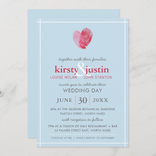 SCHATTIGEE BRUILOFT UITNODIGEN moderne vingerafdru Kaart (Voorkant / Achterkant)