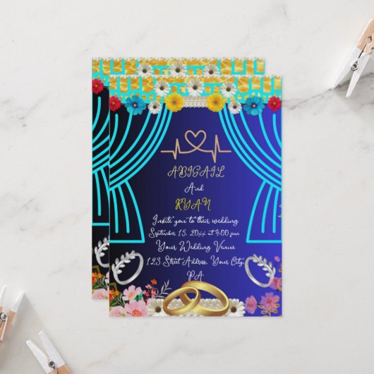 Schattigee bruiloft uitnodiging (Voorkant / Achterkant in situ)