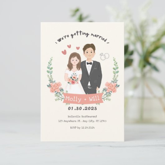 Schattigee bruiloft uitnodiging Verloving aankondi (Staand voorkant)