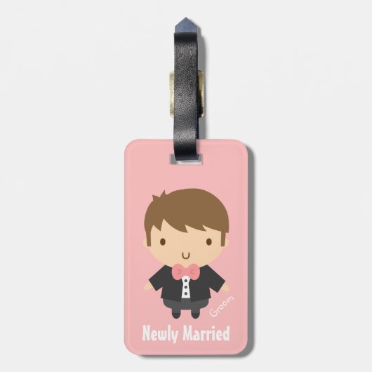 Schattigee bruiloftsjongen in Tuxedo Bagagelabel (Achterkant verticaal)