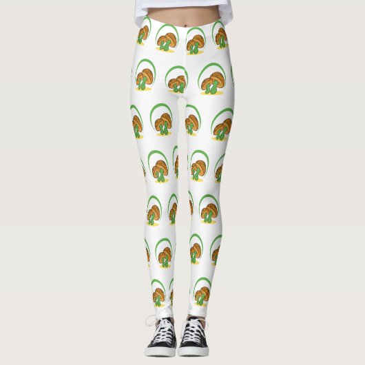 Schattigee Bruin Groene Cartoon Paddestoel Fungi A Leggings (Voorkant)