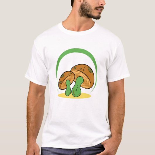 Schattigee Bruin Groene Cartoon Paddestoel Fungi A T-shirt (Voorkant)