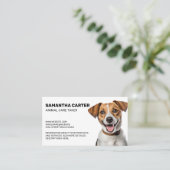 Schattigee bruin witte puppy visitekaartje (Staand voorkant)