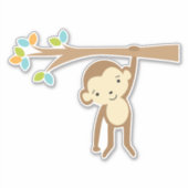 Schattigee bruine aap die aan een tak hangt sticker (Voorkant)