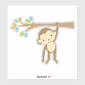 Schattigee bruine aap die aan een tak hangt sticker (Vel)