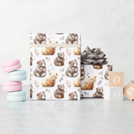Schattigee bruine Beren op wit Cadeaupapier (Baby Shower)