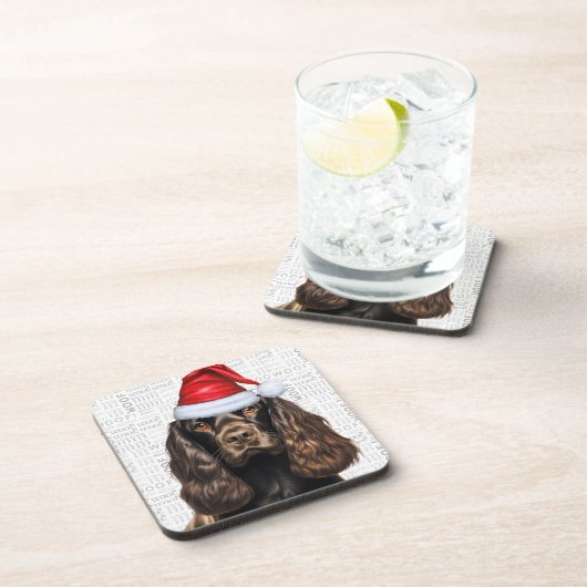 Schattigee Bruine Cocker Spaniel Santa Dog Vakanti Bier Onderzetter (Rechterzijde)