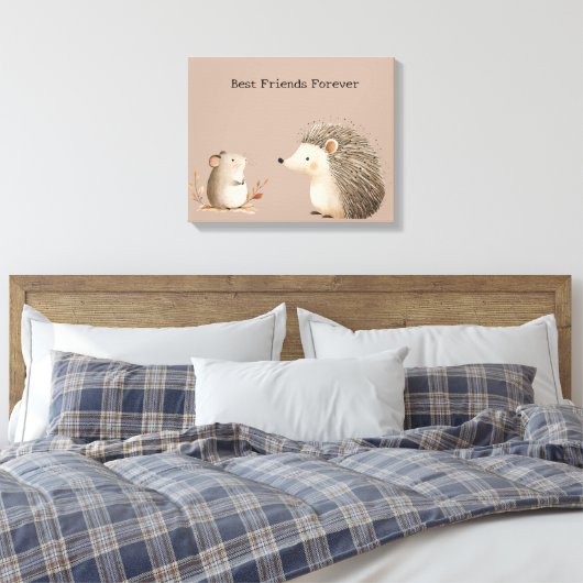 Schattigee Bruine Cream Hedgehog Mouse Beste Vrien Canvas Afdruk (Insitu (Slaapkamer))