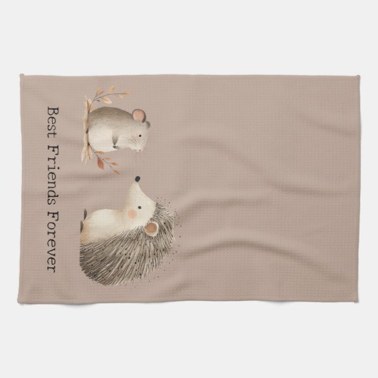 Schattigee Bruine Cream Hedgehog Mouse Beste Vrien Theedoek (Horizontaal)