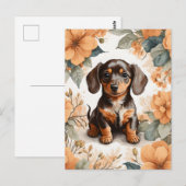 Schattigee bruine Dachshund Puppy Peach Floral Briefkaart (Voorkant / Achterkant)