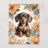Schattigee bruine Dachshund Puppy Peach Floral Briefkaart (Voorkant)