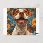 Schattigee bruine en witte hond en bloemen briefkaart (Achterkant)