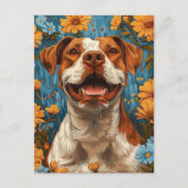 Schattigee bruine en witte hond en bloemen briefkaart (Voorkant)