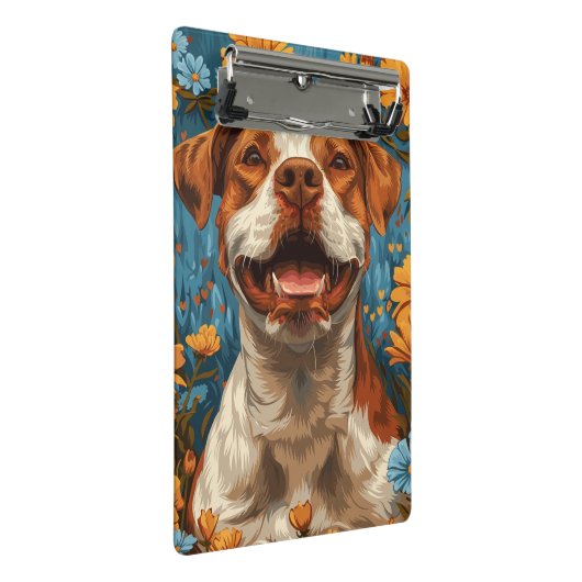 Schattigee bruine en witte hond en bloemen mini klembord (Schuin)